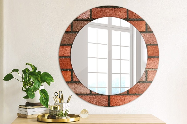 Round wall mirror decor Red brick