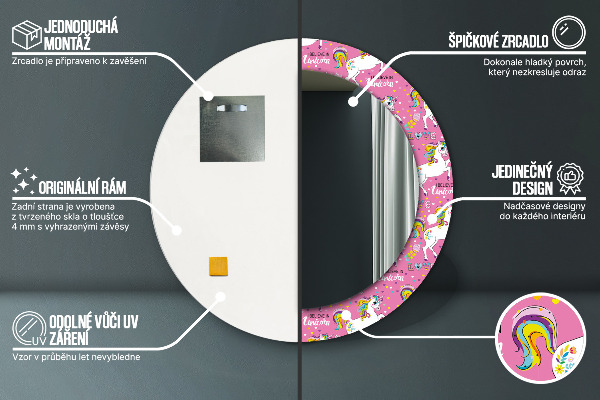 Round wall mirror decor Magic unicorn