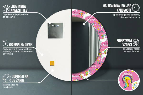 Round wall mirror decor Magic unicorn