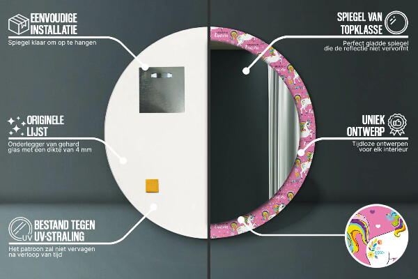 Round wall mirror decor Magic unicorn