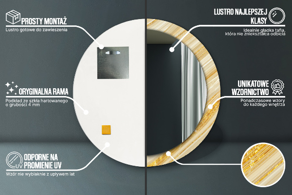 Round wall mirror decor Golden abstract