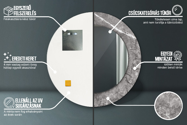 Round printed mirror Rustic marble