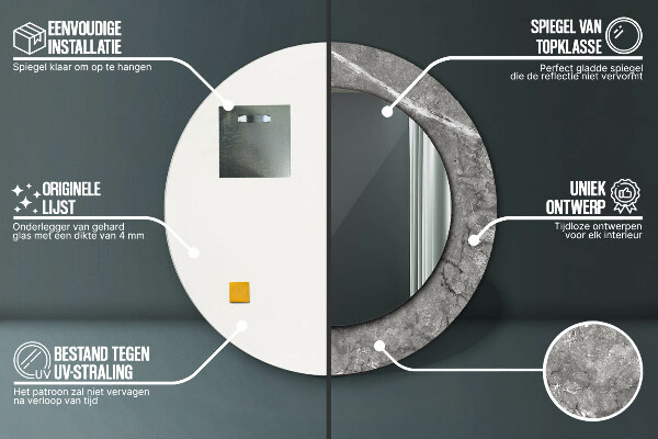 Round printed mirror Rustic marble