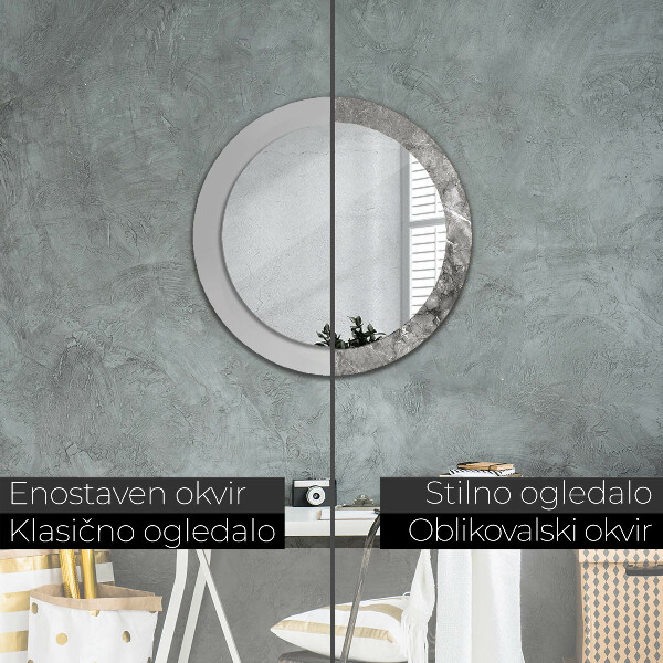 Round printed mirror Rustic marble