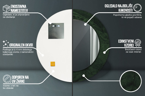 Round printed mirror Green marble