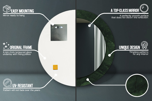 Round printed mirror Green marble