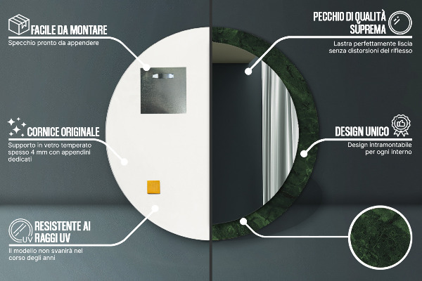 Round printed mirror Green marble