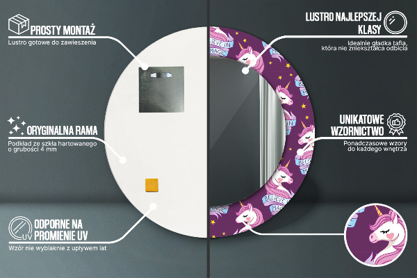 Round decorative mirror Unicorn stars