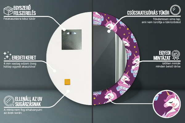 Round decorative mirror Unicorn stars