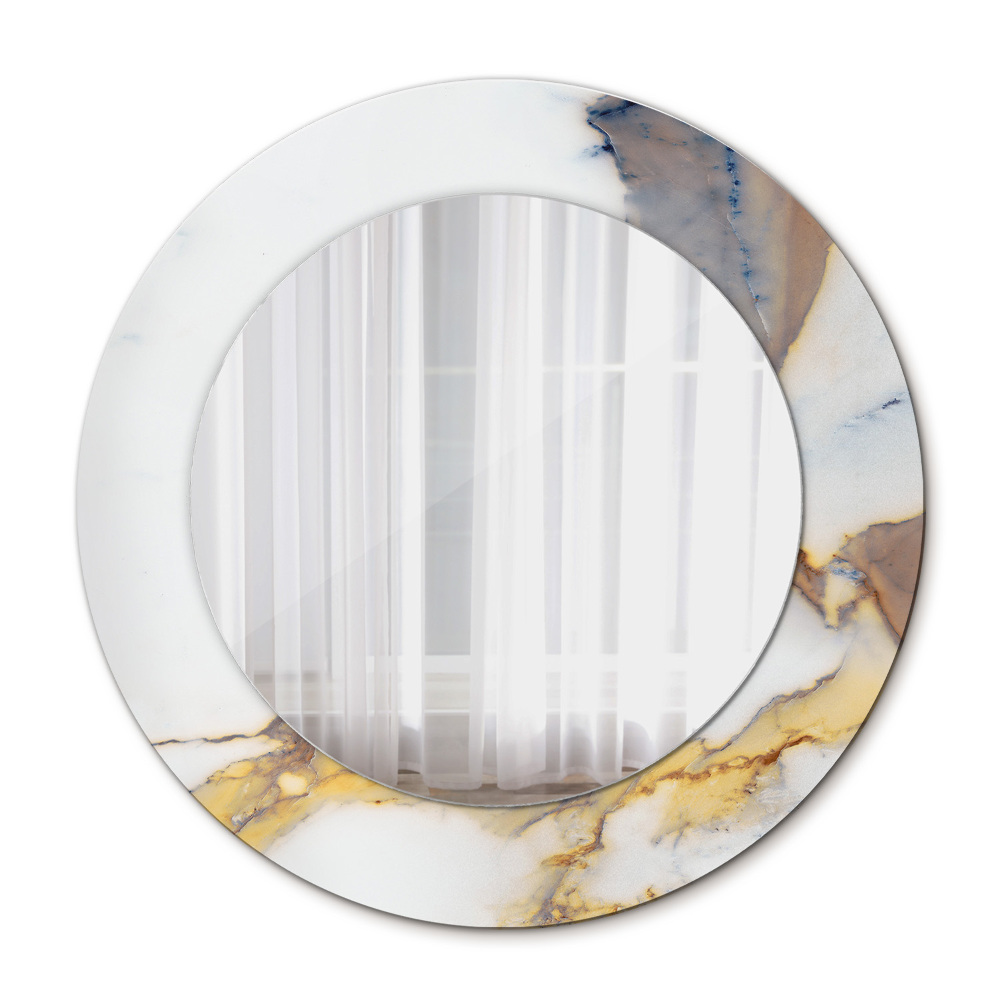 Round mirror frame with print White marble