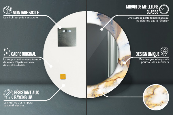 Round mirror frame with print White marble