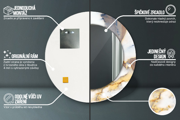 Round mirror frame with print White marble