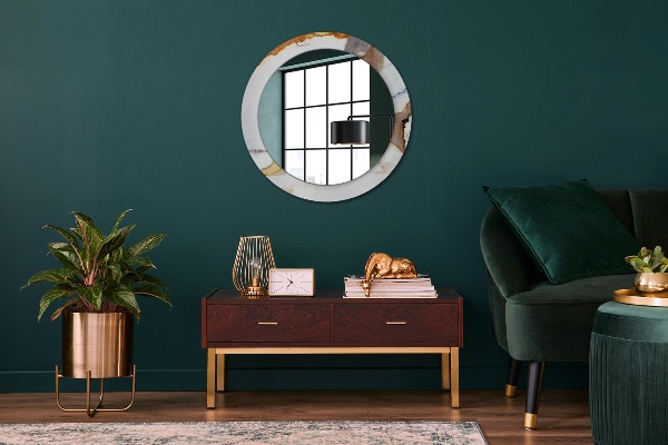 Round mirror frame with print White marble