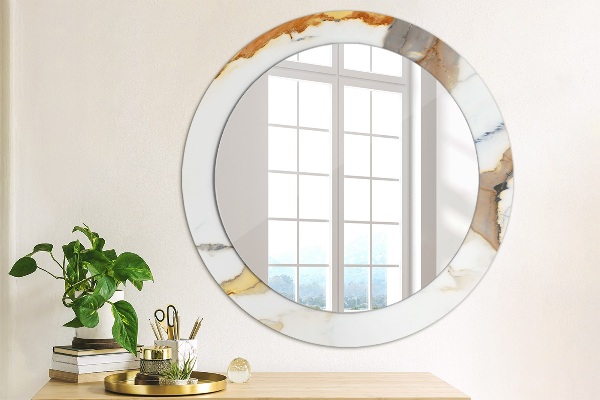 Round mirror frame with print White marble