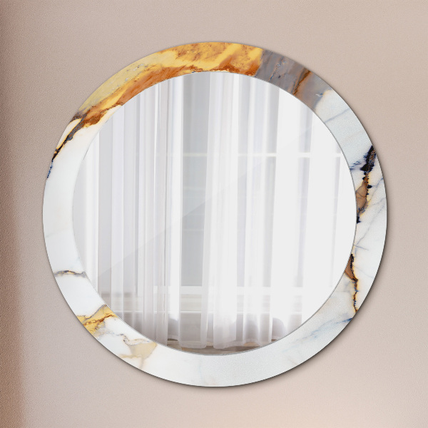 Round mirror frame with print White marble