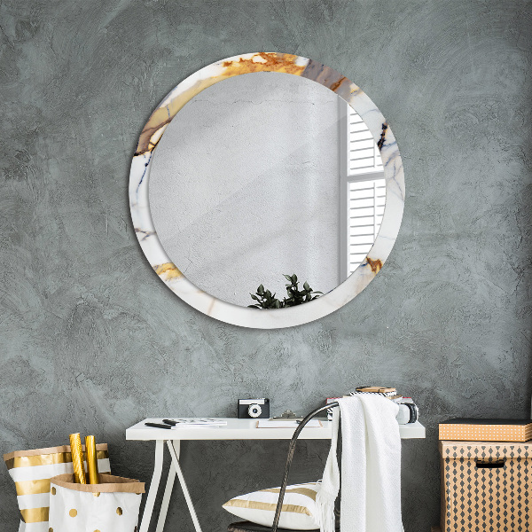 Round mirror frame with print White marble