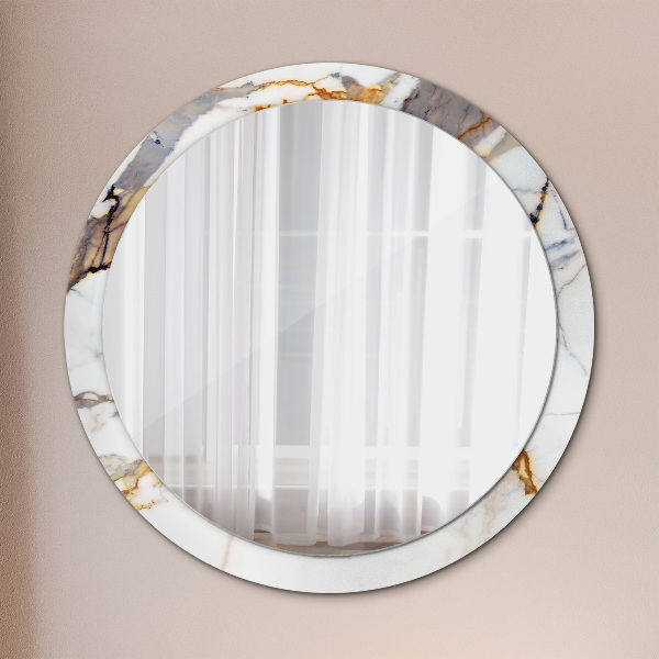 Round mirror frame with print White marble