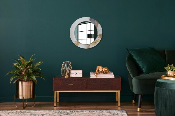 Round mirror frame with print White marble