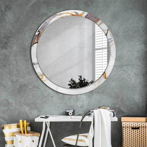 Round mirror frame with print White marble