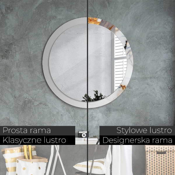 Round mirror frame with print White marble