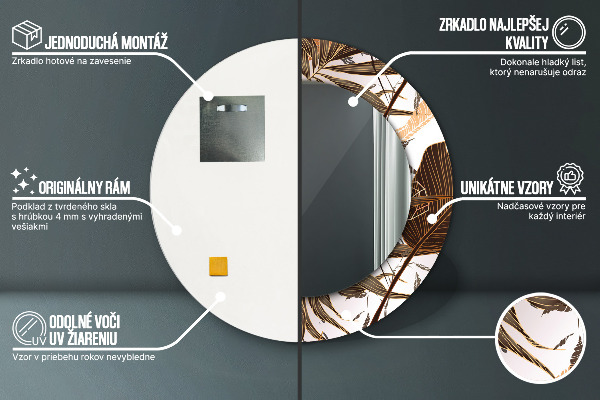 Round mirror frame with print Palm leaves