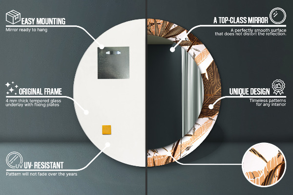 Round mirror frame with print Palm leaves