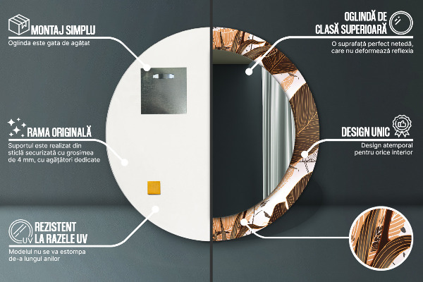 Round mirror frame with print Palm leaves