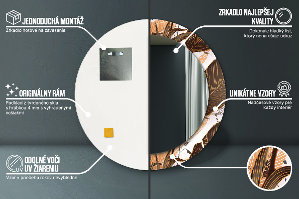 Round mirror frame with print Palm leaves