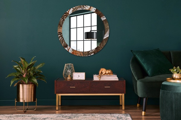 Round mirror frame with print Palm leaves