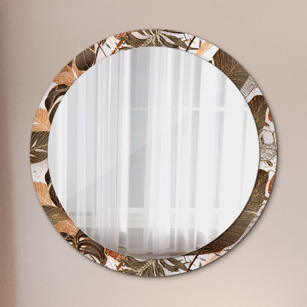 Round mirror frame with print Palm leaves
