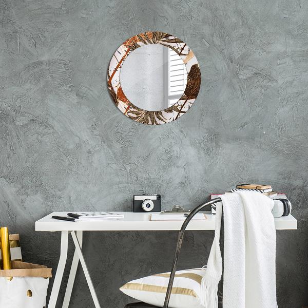 Round mirror frame with print Palm leaves