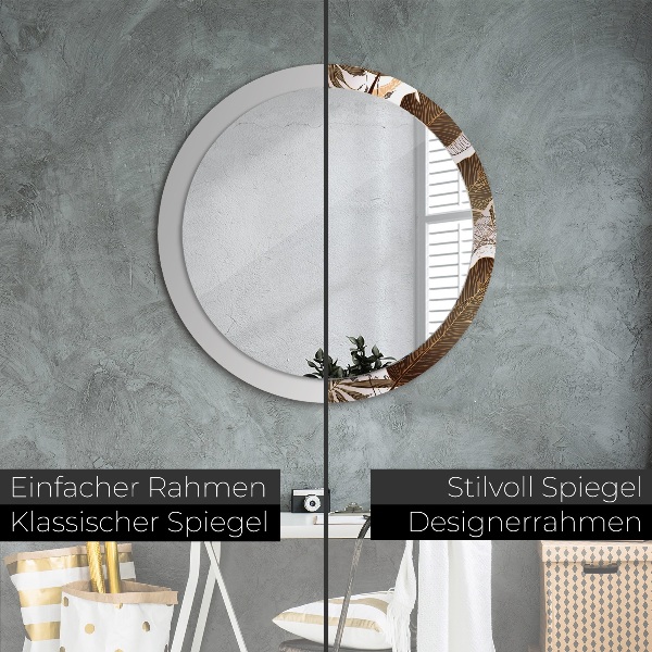 Round mirror frame with print Palm leaves