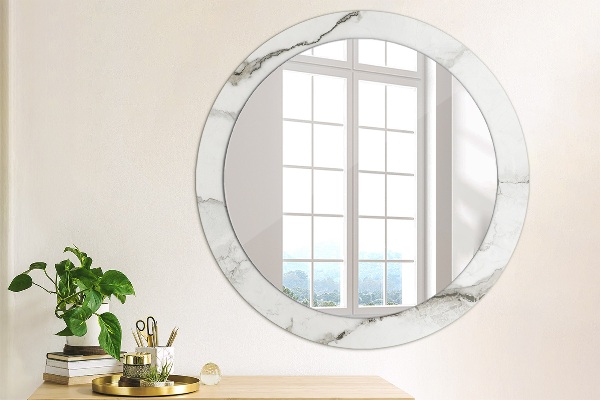 Round mirror frame with print White marble