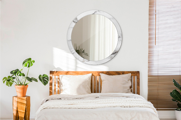 Round mirror frame with print White marble