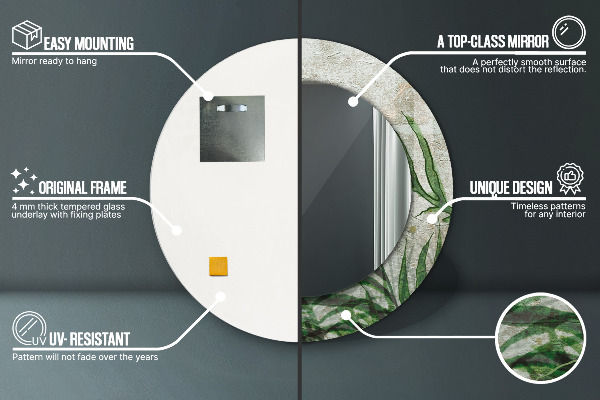 Round printed mirror Fern leaves