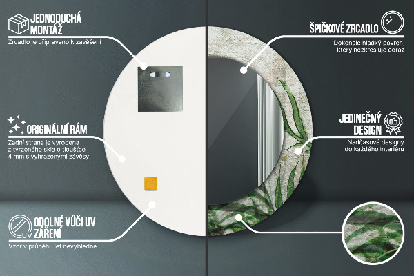 Round printed mirror Fern leaves