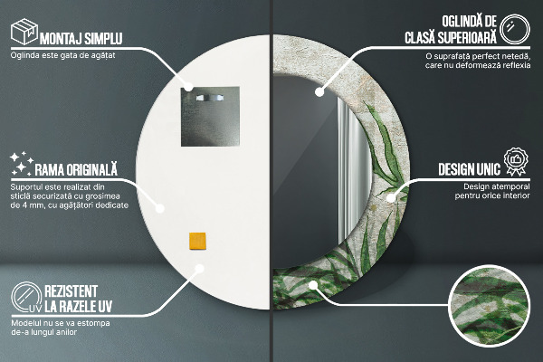 Round printed mirror Fern leaves