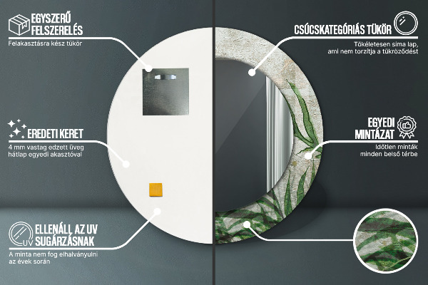 Round printed mirror Fern leaves