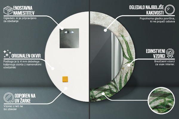 Round printed mirror Fern leaves