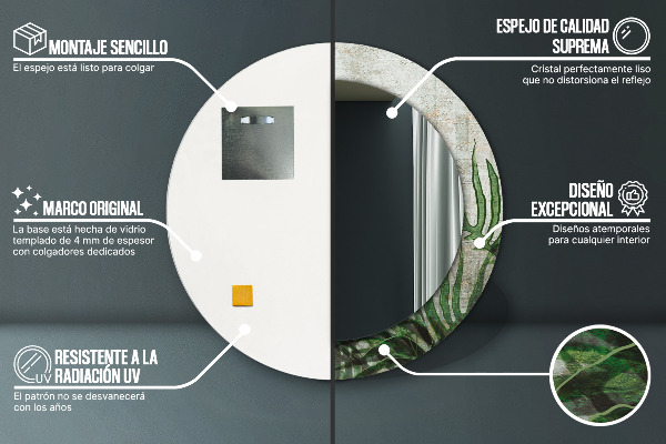 Round printed mirror Fern leaves