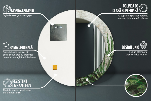 Round printed mirror Fern leaves