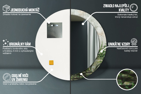 Round printed mirror Fern leaves