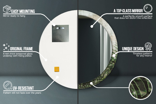 Round printed mirror Fern leaves