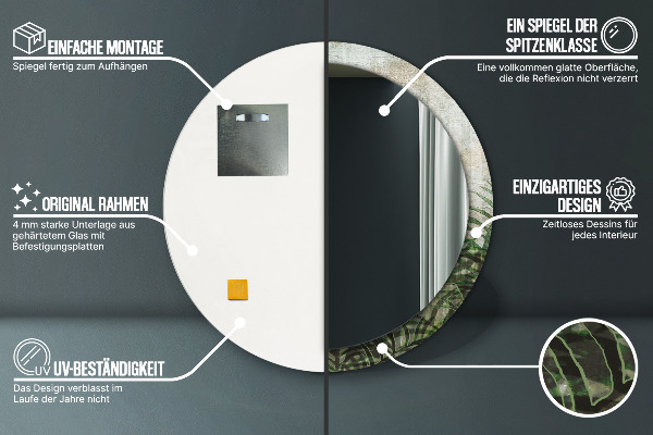 Round printed mirror Fern leaves