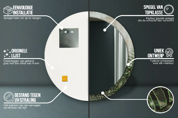 Round printed mirror Fern leaves