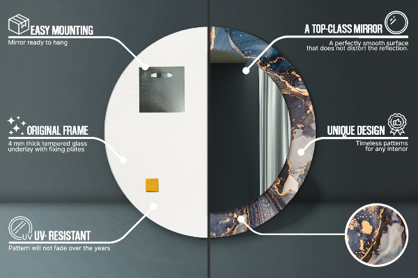 Round mirror frame with print Abstract fluid