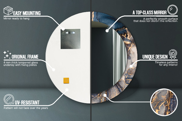 Round mirror frame with print Abstract fluid