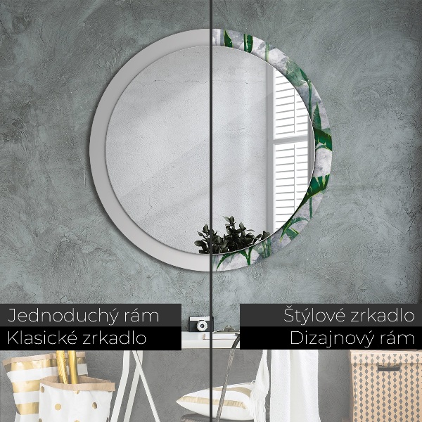 Round mirror frame with print Tropical leaves