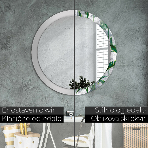 Round mirror frame with print Tropical leaves