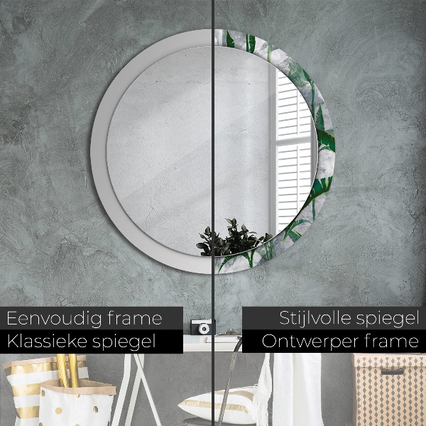 Round mirror frame with print Tropical leaves
